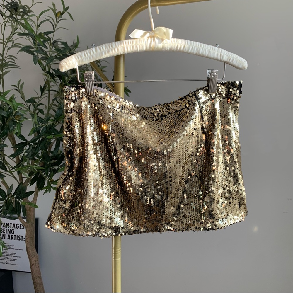Gold Sequin Mini Skirt Low Rise Party Clubwear M L